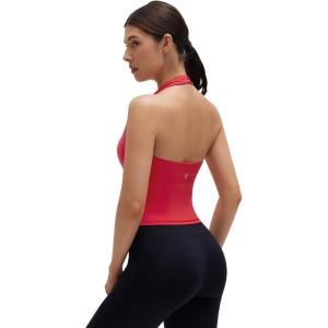 imageSUUKSESS Women Padded Halter Sports Bra Backless Longline Workout Crop Tank TopsRed