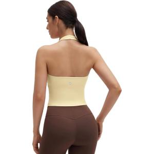 imageSUUKSESS Women Padded Halter Sports Bra Backless Longline Workout Crop Tank TopsYellow