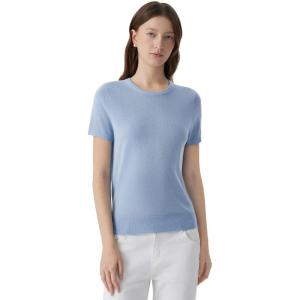 imageSUUKSESS Women Silk Cashmere Blend Crew Neck Short Sleeve Sweaters Casual BlouseAsh Blue