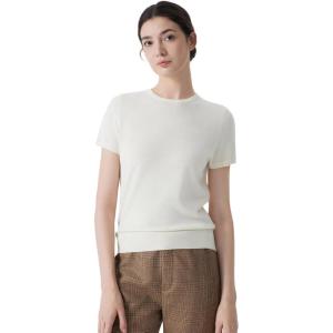 imageSUUKSESS Women Silk Cashmere Blend Crew Neck Short Sleeve Sweaters Casual BlouseWhite