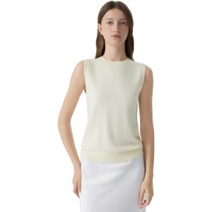 imageSUUKSESS Women Silk Cashmere Blend Crew Neck Sweater Vests Sleeveless Tank TopsBeige