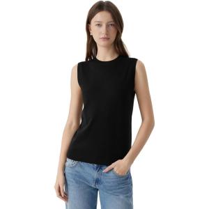 imageSUUKSESS Women Silk Cashmere Blend Crew Neck Sweater Vests Sleeveless Tank TopsBlack