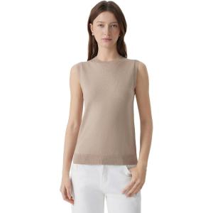imageSUUKSESS Women Silk Cashmere Blend Crew Neck Sweater Vests Sleeveless Tank TopsCamel