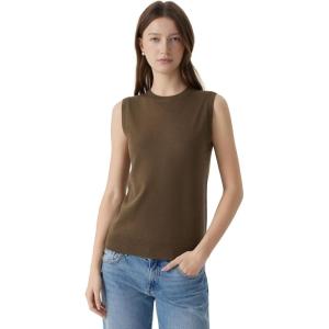 imageSUUKSESS Women Silk Cashmere Blend Crew Neck Sweater Vests Sleeveless Tank TopsCoffee