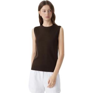 imageSUUKSESS Women Silk Cashmere Blend Crew Neck Sweater Vests Sleeveless Tank TopsDark Brown
