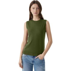 imageSUUKSESS Women Silk Cashmere Blend Crew Neck Sweater Vests Sleeveless Tank TopsGreen