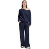 image:imageSUUKSESS Women 2 Piece Lounge Matching Set Off Shoulder Sweatshirt Wide Leg SweatpantNavy