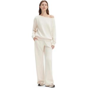 image:imageSUUKSESS Women 2 Piece Lounge Matching Set Off Shoulder Sweatshirt Wide Leg SweatpantApricot