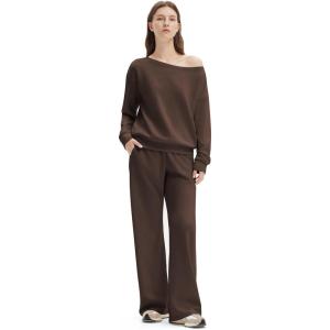 image:imageSUUKSESS Women 2 Piece Lounge Matching Set Off Shoulder Sweatshirt Wide Leg SweatpantDark Brown