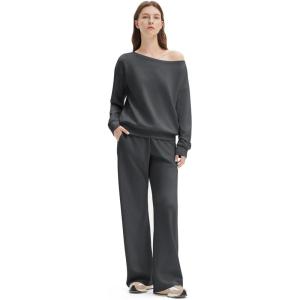 image:imageSUUKSESS Women 2 Piece Lounge Matching Set Off Shoulder Sweatshirt Wide Leg SweatpantDark Grey