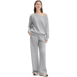 image:imageSUUKSESS Women 2 Piece Lounge Matching Set Off Shoulder Sweatshirt Wide Leg SweatpantGrey Heather