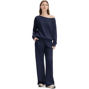 image:imageSUUKSESS Women 2 Piece Lounge Matching Set Off Shoulder Sweatshirt Wide Leg SweatpantNavy