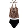 image:imageSUUKSESS Women Halter Tankini Swimsuit High Waist Cowl Neck Bathing Suit 2 Piece171 Leopard Black