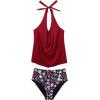 image:imageSUUKSESS Women Halter Tankini Swimsuit High Waist Cowl Neck Bathing Suit 2 Piece171 Red Floral