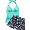image:imageSUUKSESS Women Tummy Control Tankini Swimsuit Sexy Halter Bathing Suit 2 Piece147 Aqua Blue Floral