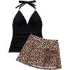 image:imageSUUKSESS Women Tummy Control Tankini Swimsuit Sexy Halter Bathing Suit 2 Piece147 Black Leopard