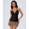 image:imageSUUKSESS Women Tummy Control Tankini Swimsuit Sexy Halter Bathing Suit 2 Piece147 Black Leopard