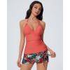 image:imageSUUKSESS Women Tummy Control Tankini Swimsuit Sexy Halter Bathing Suit 2 Piece147 Coral Pink Leaf