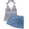 image:imageSUUKSESS Women Tummy Control Tankini Swimsuit Sexy Halter Bathing Suit 2 Piece147 White Black Striped Blue