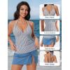 image:imageSUUKSESS Women Tummy Control Tankini Swimsuit Sexy Halter Bathing Suit 2 Piece147 White Black Striped Blue