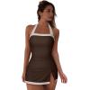 image:imageSUUKSESS Women Tummy Control Tankini Swimsuits with Skirt Backless Bathing SuitBeige Brown