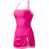 image:imageSUUKSESS Women Tummy Control Tankini Swimsuits with Skirt Backless Bathing SuitPink