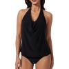 image:imageSUUKSESS Women Halter Tankini Swimsuit High Waist Cowl Neck Bathing Suit 2 Piece171 Black