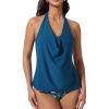 image:imageSUUKSESS Women Halter Tankini Swimsuit High Waist Cowl Neck Bathing Suit 2 Piece171 Blue Floral