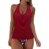 image:imageSUUKSESS Women Halter Tankini Swimsuit High Waist Cowl Neck Bathing Suit 2 Piece171 Red Floral