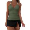 image:imageSUUKSESS Women Tummy Control Tankini Swimsuit Sexy Halter Bathing Suit 2 Piece147 Army Green Black