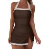 image:imageSUUKSESS Women Tummy Control Tankini Swimsuits with Skirt Backless Bathing SuitBeige Brown