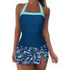 image:imageSUUKSESS Women Tummy Control Tankini Swimsuits with Skirt Backless Bathing SuitBlue Floral