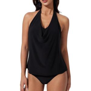 image:imageSUUKSESS Women Halter Tankini Swimsuit High Waist Cowl Neck Bathing Suit 2 Piece171 Black