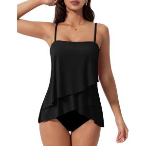 image:imageSUUKSESS Women Tummy Control Tankini Swimsuit Ruffle High Waisted Bathing Suit186 Black