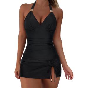 image:imageSUUKSESS Women Tummy Control Tankini Swimsuit Sexy Halter Bathing Suit 2 Piece147 Black