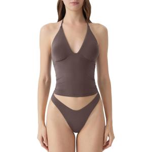 image:imageSUUKSESS Women Double Lined Halter Tank Top Summer Padded Going Out Tops Sleeveless Basic Shirts03 Brown