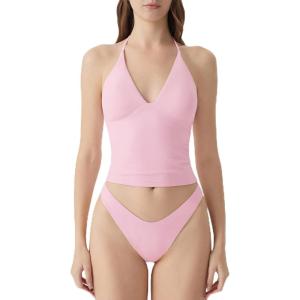 image:imageSUUKSESS Women Double Lined Halter Tank Top Summer Padded Going Out Tops Sleeveless Basic Shirts06 Pink