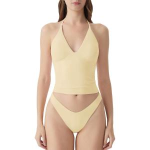 image:imageSUUKSESS Women Double Lined Halter Tank Top Summer Padded Going Out Tops Sleeveless Basic Shirts07 Yellow