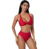 image:imageSUUKSESS Women 2 Piece Bikini Set UWire Cutout High Waisted Tummy Control SwimsuitRed