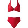 image:imageSUUKSESS Women 2 Piece Bikini Set UWire Cutout High Waisted Tummy Control SwimsuitRed