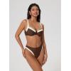 image:imageSUUKSESS Women Color Block Underwire Bikini Sets Cheeky High Cut 2 Piece SwimsuitBeige Brown