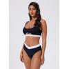 image:imageSUUKSESS Women Cutout Color Block Bikini Sets Sexy High Cut 2 Piece Bathing SuitBlack White