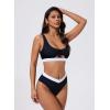 image:imageSUUKSESS Women Cutout Color Block Bikini Sets Sexy High Cut 2 Piece Bathing SuitBlack White