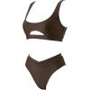 image:imageSUUKSESS Women Cutout Color Block Bikini Sets Sexy High Cut 2 Piece Bathing SuitDark Brown