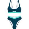 image:imageSUUKSESS Women Cutout Color Block Bikini Sets Sexy High Cut 2 Piece Bathing SuitGreen Blue