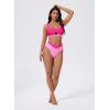 image:imageSUUKSESS Women Cutout Color Block Bikini Sets Sexy High Cut 2 Piece Bathing SuitPink Color Block