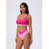 image:imageSUUKSESS Women Cutout Color Block Bikini Sets Sexy High Cut 2 Piece Bathing SuitPink Color Block
