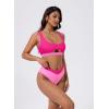 image:imageSUUKSESS Women Cutout Color Block Bikini Sets Sexy High Cut 2 Piece Bathing SuitPink Color Block
