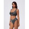 image:imageSUUKSESS Women Cutout Color Block Bikini Sets Sexy High Cut 2 Piece Bathing SuitShiny Black