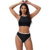 image:imageSUUKSESS Women High Waisted Bikini Sets High Neck Sporty Two Piece Swimsuits170 Black White
